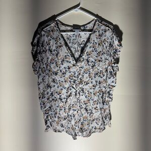 Liz Claiborne Floral Button Front Blouse Size XXL White